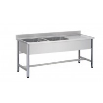 Plonge démontable sur pieds ronds sans étagère inox AISI 304 2 bacs longueur 1600 mm