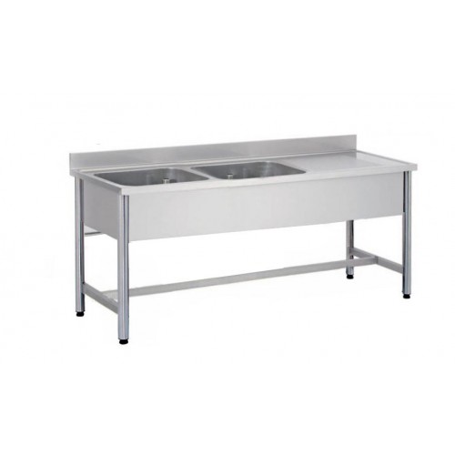 Plonge démontable sur pieds ronds sans étagère inox AISI 304 2 bacs longueur 1600 mm Plonge démontable sur pieds ronds sans étagère inox AISI 304 2 bacs longueur 1600 mm