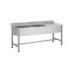 Plonge démontable sur pieds ronds sans étagère inox AISI 304 2 bacs longueur 1600 mm