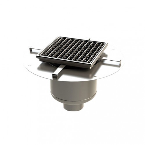 Siphon inox sortie verticale, Grille caillebotis crantée brise-jet antidérapant maille d'ouverture 190 x 200 mm, Ø 100 mm Siphon inox sortie verticale, Grille caillebotis crantée brise-jet antidérapant maille d'ouverture 190 x 200 mm, Ø 100 mm
