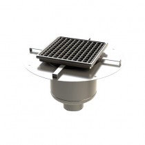 Siphon inox sortie verticale, Grille caillebotis crantée brise-jet antidérapant maille d'ouverture 190 x 200 mm, Ø 100 mm