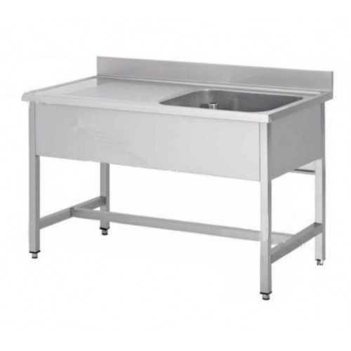 Plonge démontable sur pieds carrés sans étagère, inox AISI 304, 1 bac à droite, P-600 mm Plonge démontable sur pieds carrés sans étagère, inox AISI 304, 1 bac à droite, P-600 mm