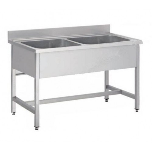 Plonge démontable sur pieds carrés sans étagère, inox AISI 304, 2 bacs au centre, longueur 1200 mm Plonge démontable sur pieds carrés sans étagère, inox AISI 304, 2 bacs au centre, longueur 1200 mm