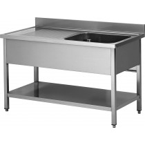 Plonge démontable, étagère pleine, en inox AISI 304, 1 bac à droite, P 600 mm