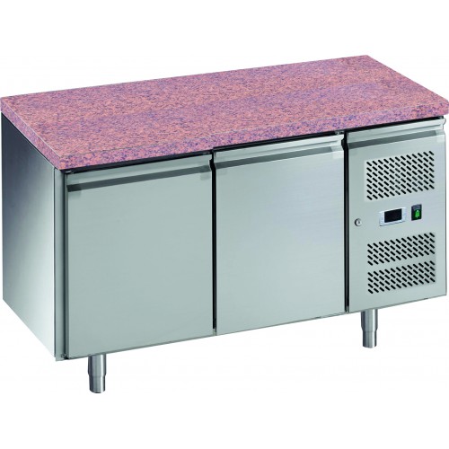 Desserte réfrigérée centrale gamme pâtissière dessus granit 2 portes inox 428 L Desserte réfrigérée centrale gamme pâtissière dessus granit 2 portes inox 428 L