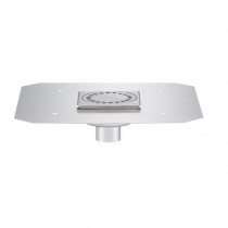 Siphon avec platine ,inox, 100 x 100 mm, sortie verticale, Ø 110 mm