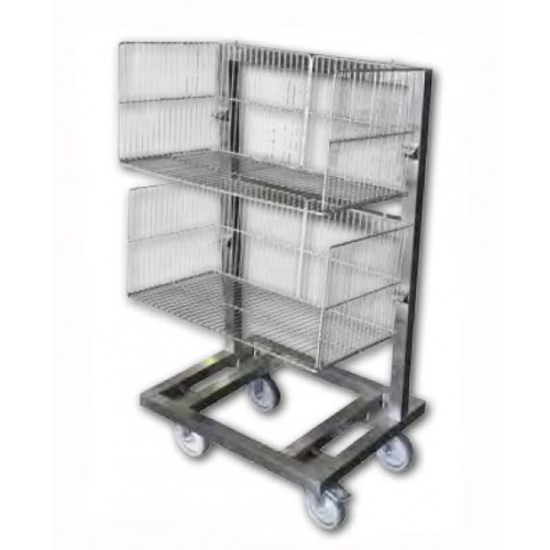 Chariot support pour panier à barquette, construction en inox Chariot support pour panier à barquette, construction en inox