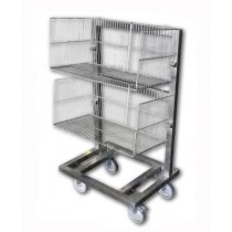 Chariot support pour panier à barquette, construction en inox