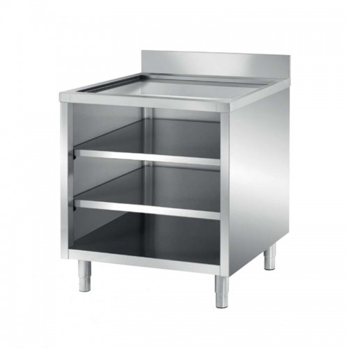 Meuble ouvert, avec dosseret, dessus égouttoir 2 étagères pleines, profondeur 700 mm Meuble ouvert, avec dosseret, dessus égouttoir 2 étagères pleines, profondeur 700 mm