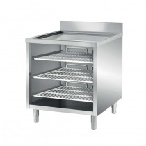 Meuble ouvert, avec dosseret, dessus égouttoir 3 étagères filaires, profondeur 700 mm