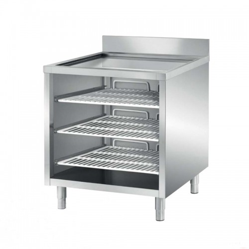 Meuble ouvert, avec dosseret, dessus égouttoir 3 étagères filaires, profondeur 700 mm Meuble ouvert, avec dosseret, dessus égouttoir 3 étagères filaires, profondeur 700 mm