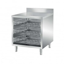 Meuble ouvert, avec dosseret, dessus lisse 3 paniers à verre filaires, profondeur 700 mm