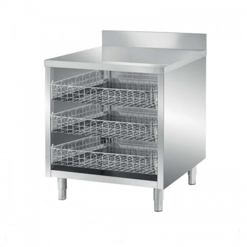 Meuble ouvert, avec dosseret, dessus lisse 3 paniers à verre filaires, profondeur 700 mm Meuble ouvert, avec dosseret, dessus lisse 3 paniers à verre filaires, profondeur 700 mm