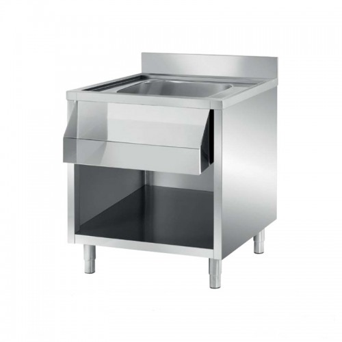 Plonge ouverte pré-percée avec porte-accessoire,en inox AISI 304, 1 bac au centre, profondeur 700 mm Plonge ouverte pré-percée avec porte-accessoire,en inox AISI 304, 1 bac au centre, profondeur 700 mm