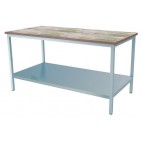 Table inox dessus hêtre centrale, Longueur 2000 mm