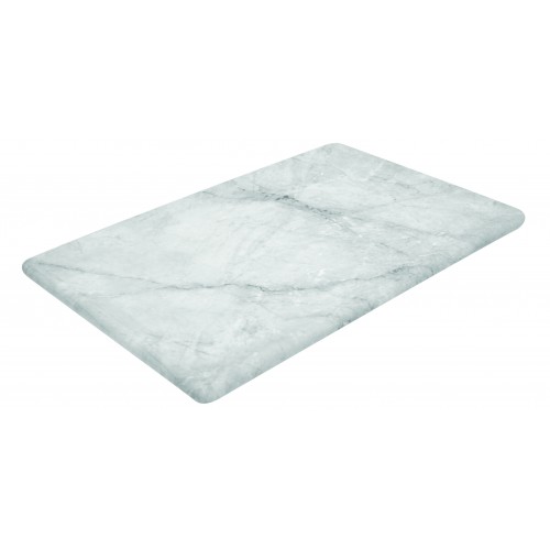 Plateau rectangulaire en melamine, imitation marbre de carrare blanc sur pieds silicone Plateau rectangulaire en melamine, imitation marbre de carrare blanc sur pieds silicone