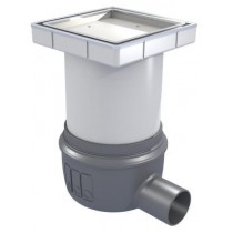 Siphon showerdrain easyflow plastique, couverture Tile 150x150  inox AISI 304 brillant, sortie horizontale DN50