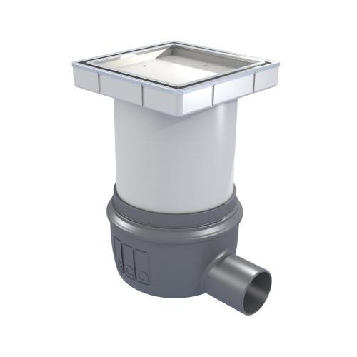 Siphon showerdrain easyflow plastique couverture Tile 150x150 inox AISI 304 brillant sortie horizontale DN50 Siphon showerdrain easyflow plastique couverture Tile 150x150 inox AISI 304 brillant sortie horizontale DN50