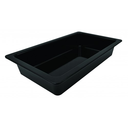 Plat noir format gastro en mélamine, bords larges sur pieds silicone, GN1/2 Plat noir format gastro en mélamine, bords larges sur pieds silicone, GN1/2