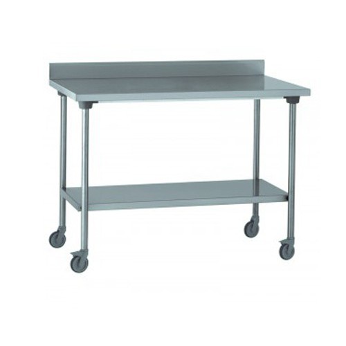 Table inox TS 15N démontable sur roues à dosseret + étagère pieds ronds largeur 800 mm Table inox TS 15N démontable sur roues à dosseret + étagère pieds ronds largeur 800 mm