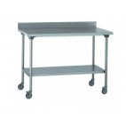 Table inox TS 15N démontable sur roues à dosseret + étagère pieds ronds largeur 800 mm