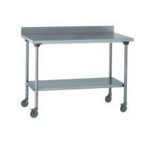 Table inox TS 15N démontable sur roues à dosseret + étagère pieds ronds largeur 800 mm