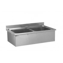 Plonge suspendue adossée 2 bacs L 1400 x l 700 mm