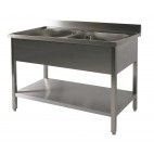 Plonge soudée 2 bacs, sans égouttoir, acier inox, L 1200 x P 600 x H 900 mm