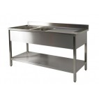 Plonge soudée 2 bacs, avec égouttoir a droite, acier inox, L 1400 x P 600 x H 900 mm