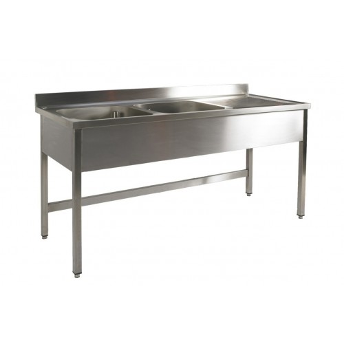 Plonge soudée 2 bacs, avec égouttoir a droite, acier inox, L 1400 x P 600 x H 900 mm Plonge soudée 2 bacs, avec égouttoir a droite, acier inox, L 1400 x P 600 x H 900 mm