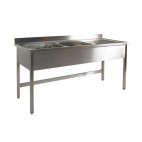 Plonge soudée 2 bacs, avec égouttoir a droite, acier inox, L 1400 x P 600 x H 900 mm