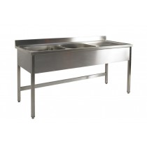Plonge soudée 2 bacs, avec égouttoir a droite, acier inox, L 1400 x P 600 x H 900 mm