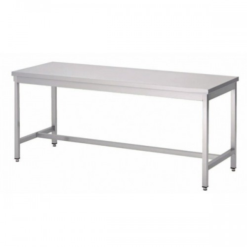 Table de travail inox sans sous-tablette, renfort au milieu, L 1400 x P 600 x H 880 mm (réglable jusqu'au 900 mm), sur mesure Table de travail inox sans sous-tablette, renfort au milieu, L 1400 x P 600 x H 880 mm (réglable jusqu'au 900 mm), sur mesure