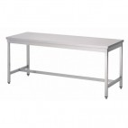 Table de travail inox sans sous-tablette, renfort au milieu, L 1400 x P 650 x H 900 mm, sur mesure