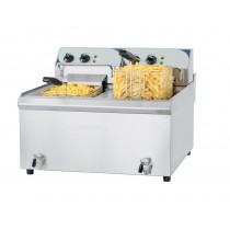 Friteuse électrique avec vanne de vidange 9000 W, 2 x 10 litres, haut rendement
