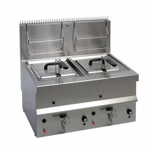 Friteuse à gaz 2 x 10 L en acier Inoxydable AISI 304 cuve emboutie 13000 W