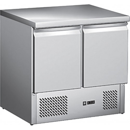 Saladette réfrigérée, +2 + 8 °C, 240 L, 210 W, plan de travail inox, 2 portes Saladette réfrigérée, +2 + 8 °C, 240 L, 210 W, plan de travail inox, 2 portes