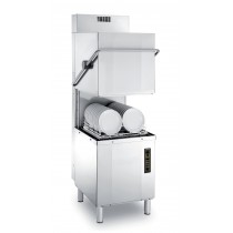 Lave-vaisselle à capot double paroi avec pompe de vidange et récupérateur de chaleur, en acier inox AISI 304, 8900 W