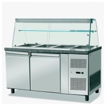 Saladette réfrigérée, 0 + 8 °C, 502 L, 260 W, surface en granit, 2 portes, GN 1/1 x 4