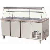 Saladette réfrigérée, 0 + 8 °C, 612 L, 280 W, surface en granit, 3 portes, GN 1/1 x 5