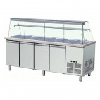 Saladette réfrigérée, 0 + 8 °C, 802 L, 300 W, surface en granit, 4 portes, GN 1/1 x 6