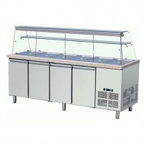 Saladette réfrigérée, 0 + 8 °C, 802 L, 300 W, surface en granit, 4 portes, GN 1/1 x 6