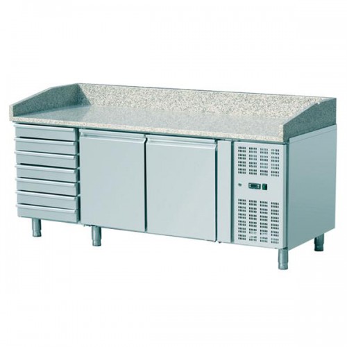 Table à pizza, -2 + 8 °C, 580 L, 400 W, surface en granit, L 2025 mm