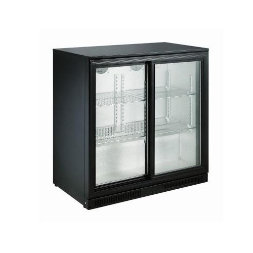 Desserte réfrigérée arrière de bar, couleur noir, 2 portes coulissantes, 228 L Desserte réfrigérée arrière de bar, couleur noir, 2 portes coulissantes, 228 L