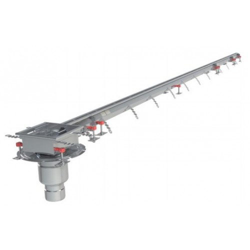 Caniveau Modul 20 sortie verticale en bout 157/DN110 avec boitier siphon 250 x 250 mm Longueur 8000 mm Caniveau Modul 20 sortie verticale en bout 157/DN110 avec boitier siphon 250 x 250 mm Longueur 8000 mm