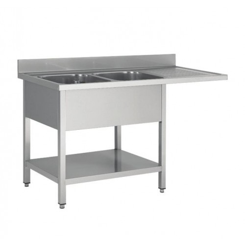 Plonge démontable adossée, en acier inoxydable, avec étagère, 2 bacs, L 1800 x P 600 x H 950 mm Plonge démontable adossée, en acier inoxydable, avec étagère, 2 bacs, L 1800 x P 600 x H 950 mm