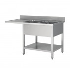 Plonge démontable, adossée, avec étagère, 2 bacs, acier inoxydable, L 1600 x P 600 x H 950 mm