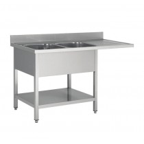 Plonge démontable, adossée, avec étagère, 2 bacs, acier inoxydable, L 1600 x P 600 x H 950 mm