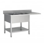 Plonge démontable, adossée, avec étagère, 2 bacs, acier inoxydable, L 1600 x P 600 x H 950 mm