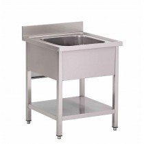 Plonge démontable, adossée, avec étagère, 1 bac au centre, acier inoxydable, L 600 x P 600 x H 950 mm
